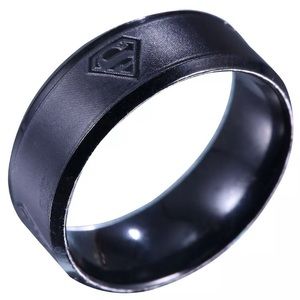 Black Stainless Steel SUPERMAN Insignia Emblem Embossed Engraved 8mm Band Ring